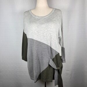 Chicos Gray/Green Colorblock Tie Waist Sweater Knit Top Women's 2 (Large) Office
